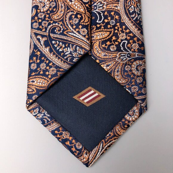 BNWT Joseph Abboud 100% Silk Orange and Navy Neck Tie - Picture 5 of 6